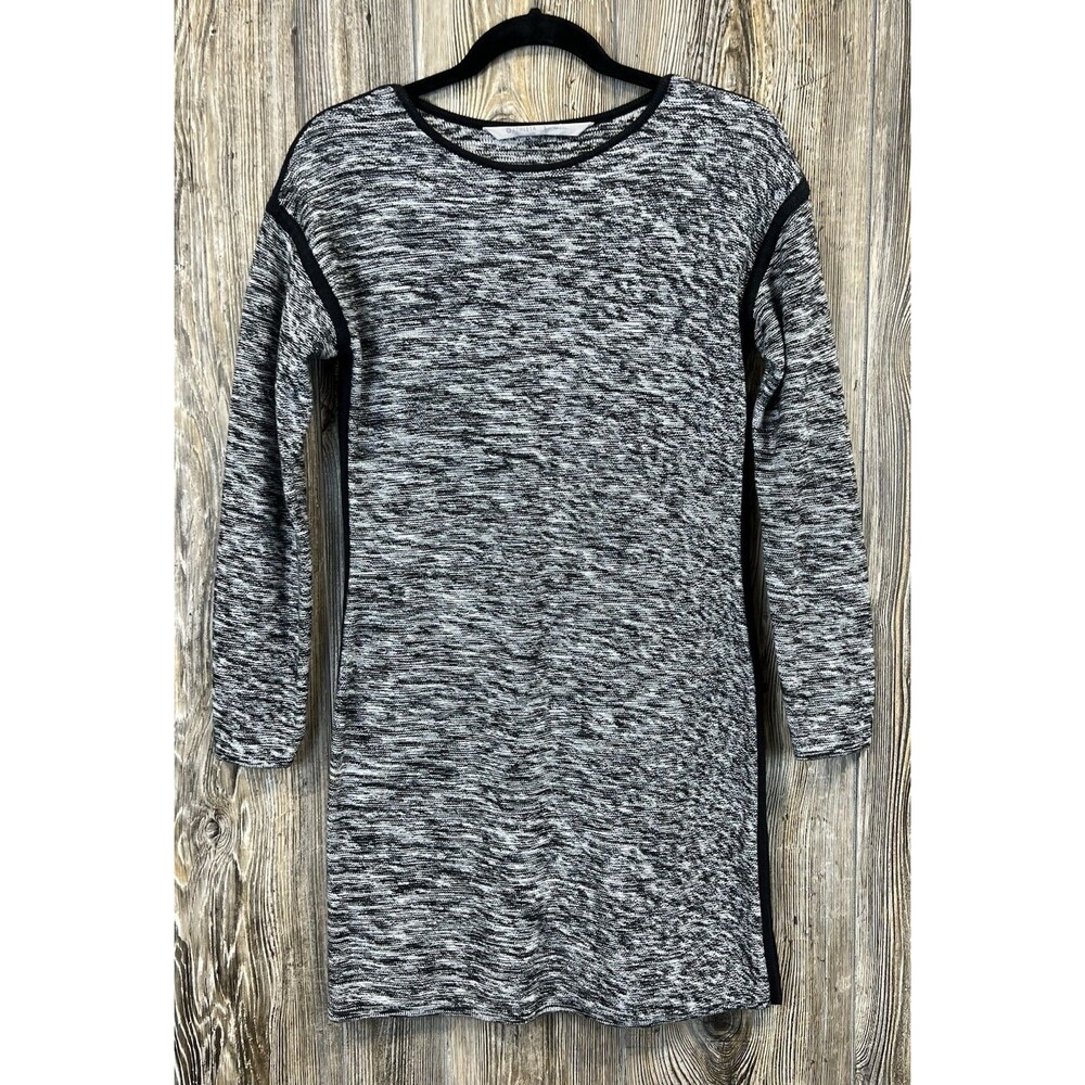 Athleta Women’s S Retreat Sweater Casual Knit Mini Dress Black White Long Sleeve